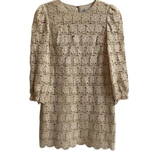 Eliza J Shift Crochet Cream Off White Exposed Zipper Cottagecore Lace Dress SZ 6